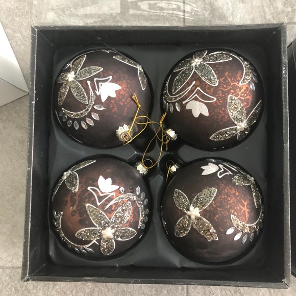 Other - 10 Brown Ball Floral Jewels 4” Christmas Ornaments